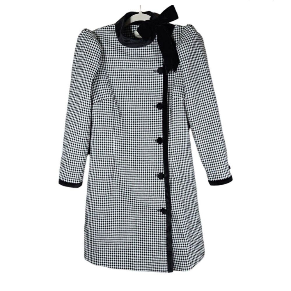 Tuckernuck Felicity Dress Womens Small Houndstooth Wool Blend Velvet Bow